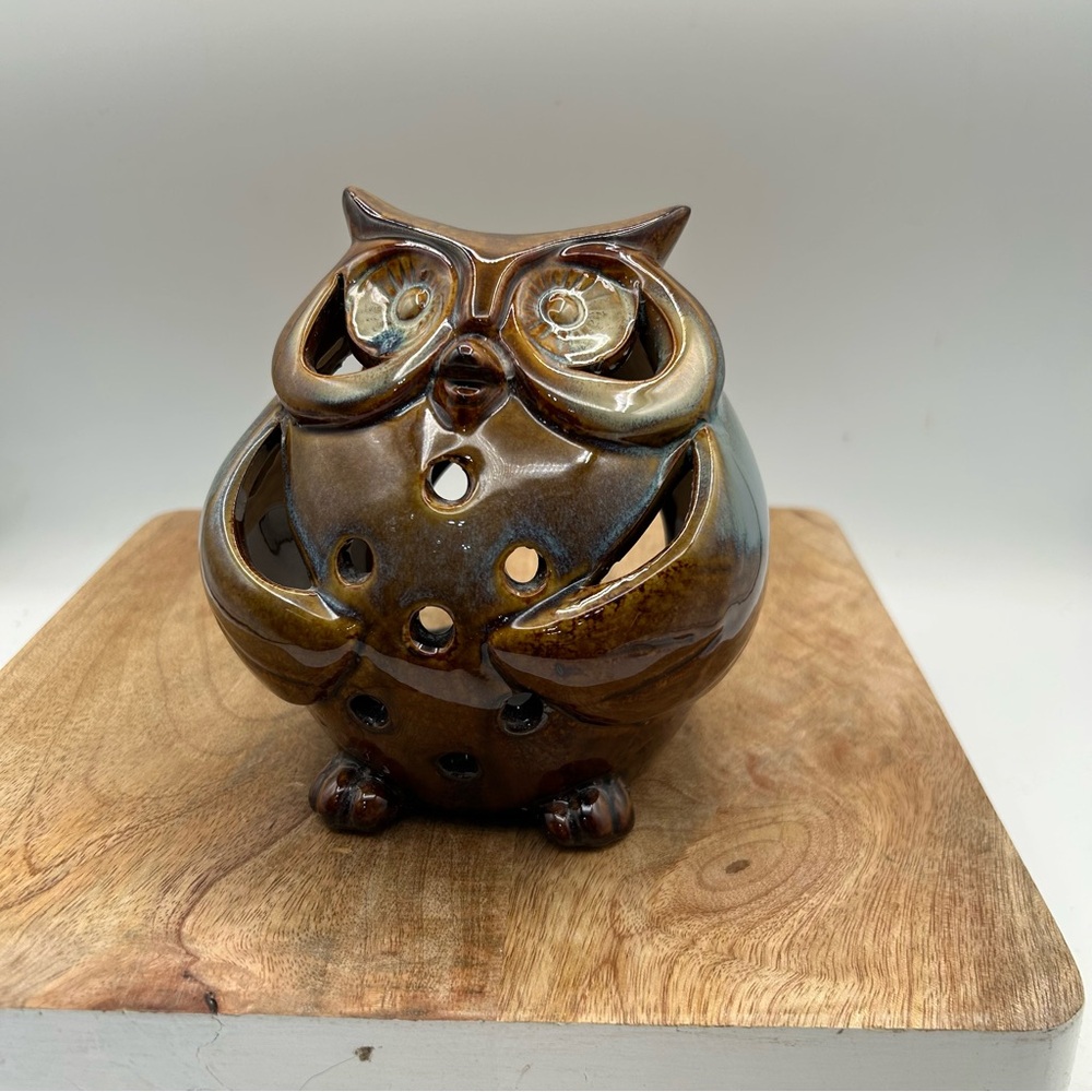 Pier 1 Imports Ceramic Glazed Owl Tealight Votive Candle Holder NWOT - Picture 1 of 5